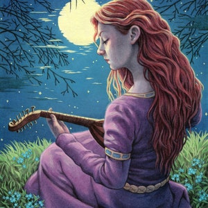 Medieval Lute Musician - Forget Me Not - 8x10 or 12x16