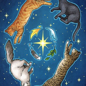 Original Malerei - Alltag Hexe Orakel Karte Back Design - Katzen!