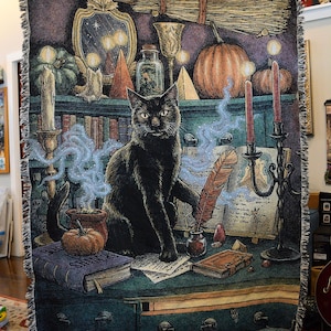 Soft Tapestry Blanket of the Black Cat from the Everyday Witch&#39;s Familiars Oracle - Wall Tapestry or Throw Blanket