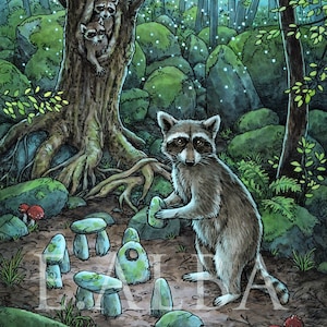 Impression Familier de la sorcière raton laveur 20 x 10 ou 11 x 14 pouces