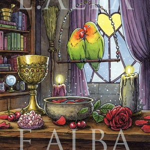 Lovebird Magic Witch es Familiar 8x10 oder 11x14 Zoll Druck