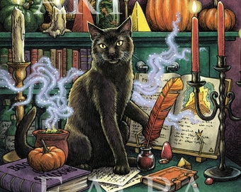 Halloween Black Cat Witch's Familiar 8x10 or 11x14 inch print