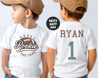 Custom Football Birthday Boy Shirt, Personalized Rookie of the Year Tee, Two Sided Kids Birthday T-Shirt, Football Party Shirt