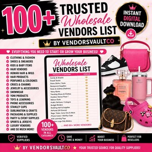 Lista digital con más de 100 proveedores / Proveedores mayoristas / Proveedores de boutiques / Proveedores de ropa, belleza y embalaje / Recursos para pequeñas empresas