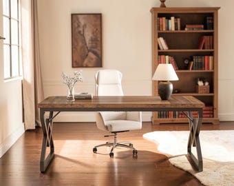 63” Executive Desk Large Computer Table Home Office Workstation Wood Metal Writing Desk