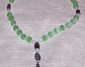 Christian Prayer Beads with Green, Purple and White Beads