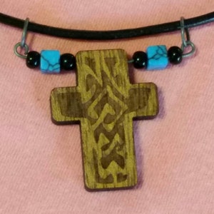 Squared Cross and Marbled Bead Necklace
