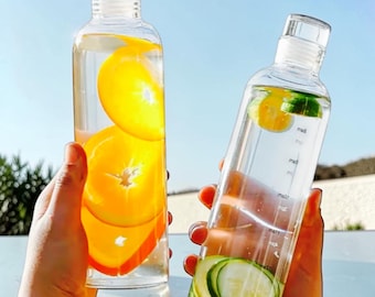 Glass Water Bottle, Leak-Proof Lid, Reusable Drink Container (Cold Beverages)