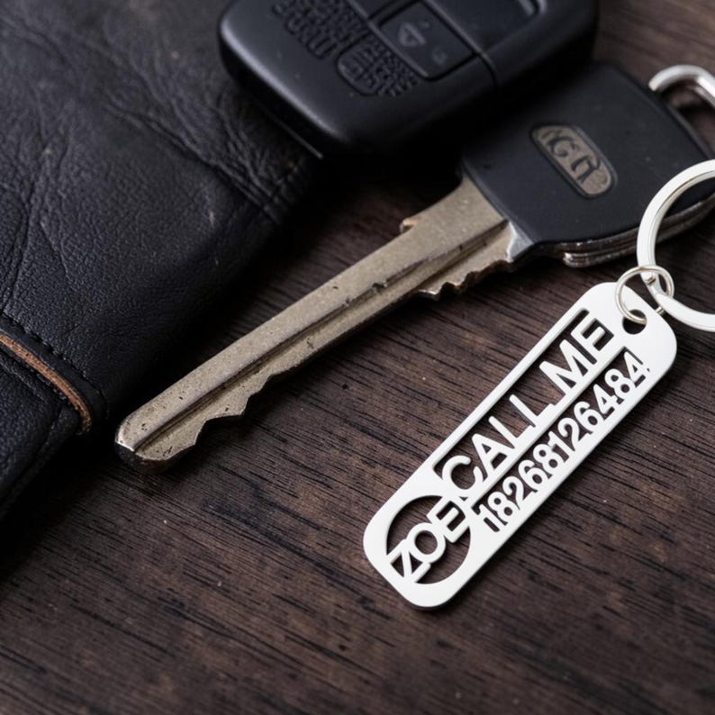 Personalized Keychain Custom Name and Phone Number Stainless Steel Car ...