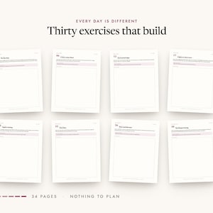 Thirty exercises that build: a spread of pages from the printable