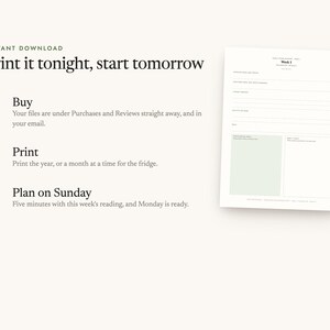 Instant digital download: buy, print at home, start