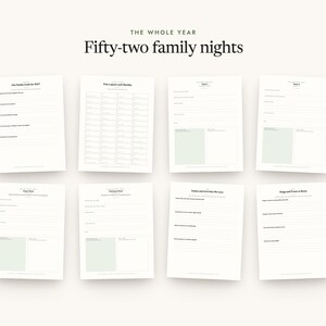 Fifty-two family nights: a spread of pages from the printable