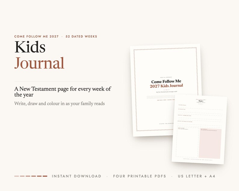Kids Journal printable — cover and a sample page