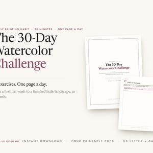 The 30-Day Watercolor Challenge printable — cover and a sample page
