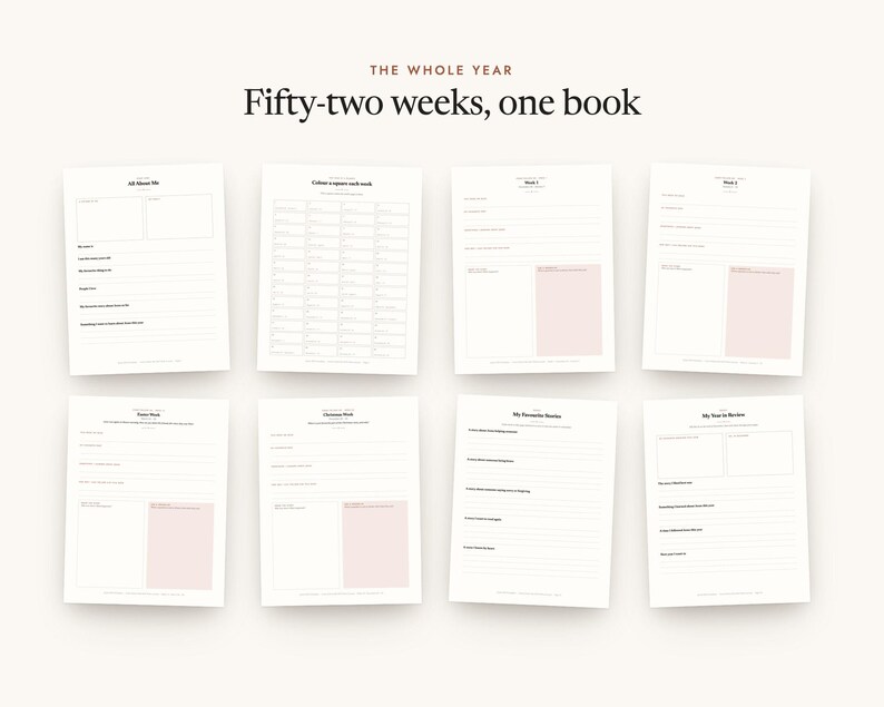 Fifty-two weeks, one book: a spread of pages from the printable