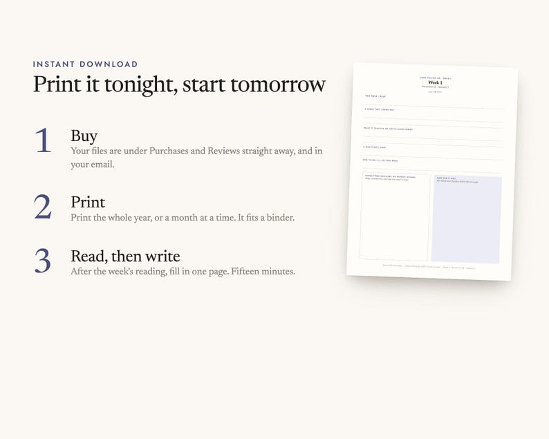 Instant digital download: buy, print at home, start