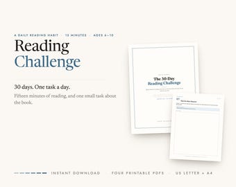 Reto de lectura de 30 días para niños: Registro de lectura e informe de libros imprimible (descarga digital)