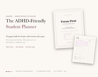 ADHD-Friendly Student Planner: Time Blocking, Homework Tracker (Digital Download)