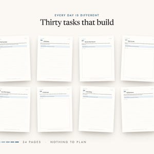 Thirty tasks that build: a spread of pages from the printable
