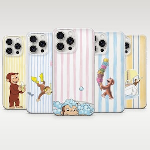 Curious George Phone Case Curious Monkey Cartoon Cover for iPhone 17e, 16, 15, 14, 13, 12, Samsung S25, S24, S23, S22, A16, A26, Pixel 10, 9