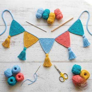 Motif de guirlande au crochet PDF, motif de guirlandes au crochet PDF, bannière facile à motif triangulaire PDF, tutoriel de guirlande de pampilles colorées,