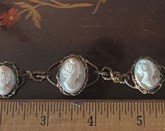 Charming Mother of Pearl Carved Cameo Bracelet