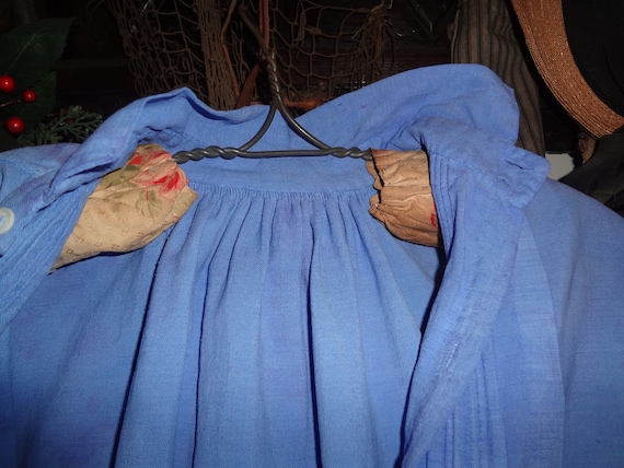 Antique French Linen and Hemp Robin's Egg Blue Fa… - image 1