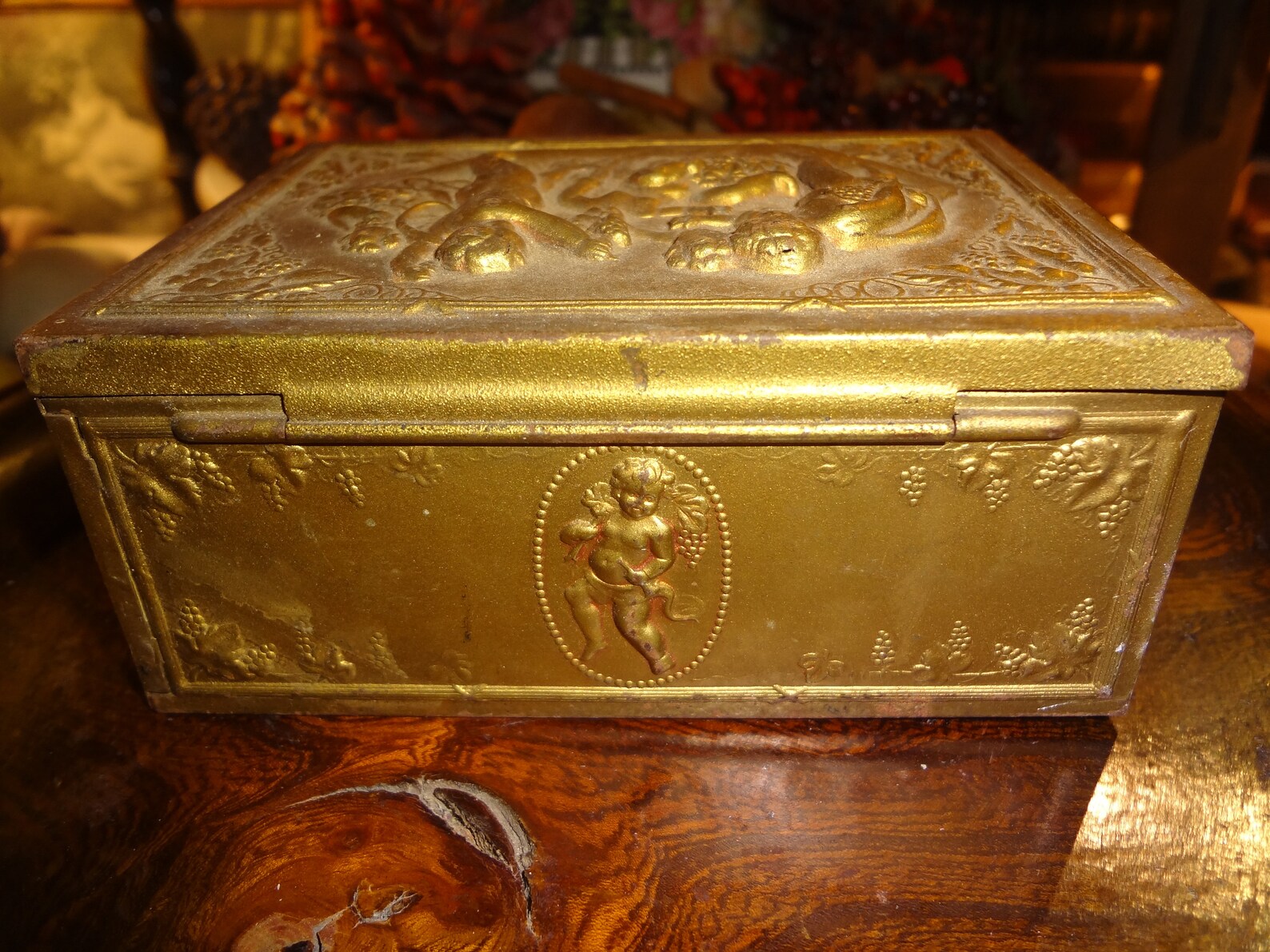 Sweet Cherub, Angel Gold Embossed Tin and Wood Trinket Box Etsy