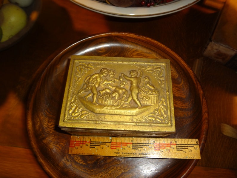 Sweet Cherub, Angel Gold Embossed Tin and Wood Trinket Box Etsy