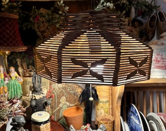 Charming Antique Folk Art Popsicle Stick Hanging Lamp with new cord, socket and plug