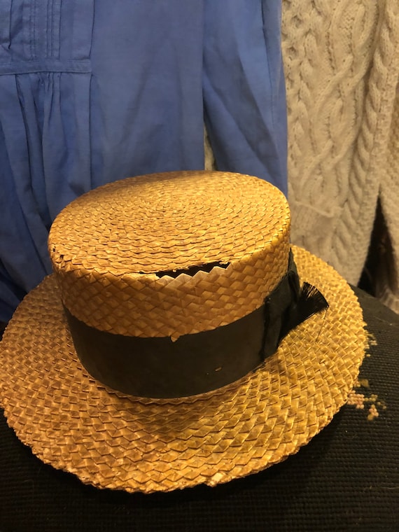 Collectible Burton Taylor Straw Collegial Boater Hat 1920s 