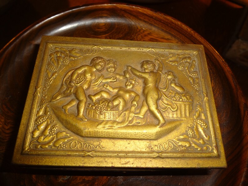 Sweet Cherub, Angel Gold Embossed Tin and Wood Trinket Box Etsy