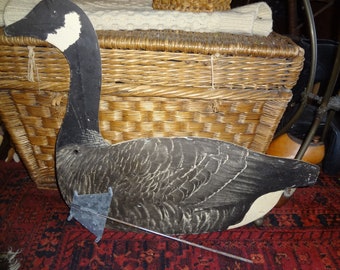 I LOVE GEESE! Barn Find Waxed Cardboard Goose Decoy With Metal Stand.