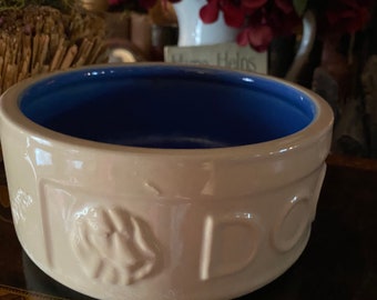Vintage Mason Cash Dog Bowl Blue glazed Center
