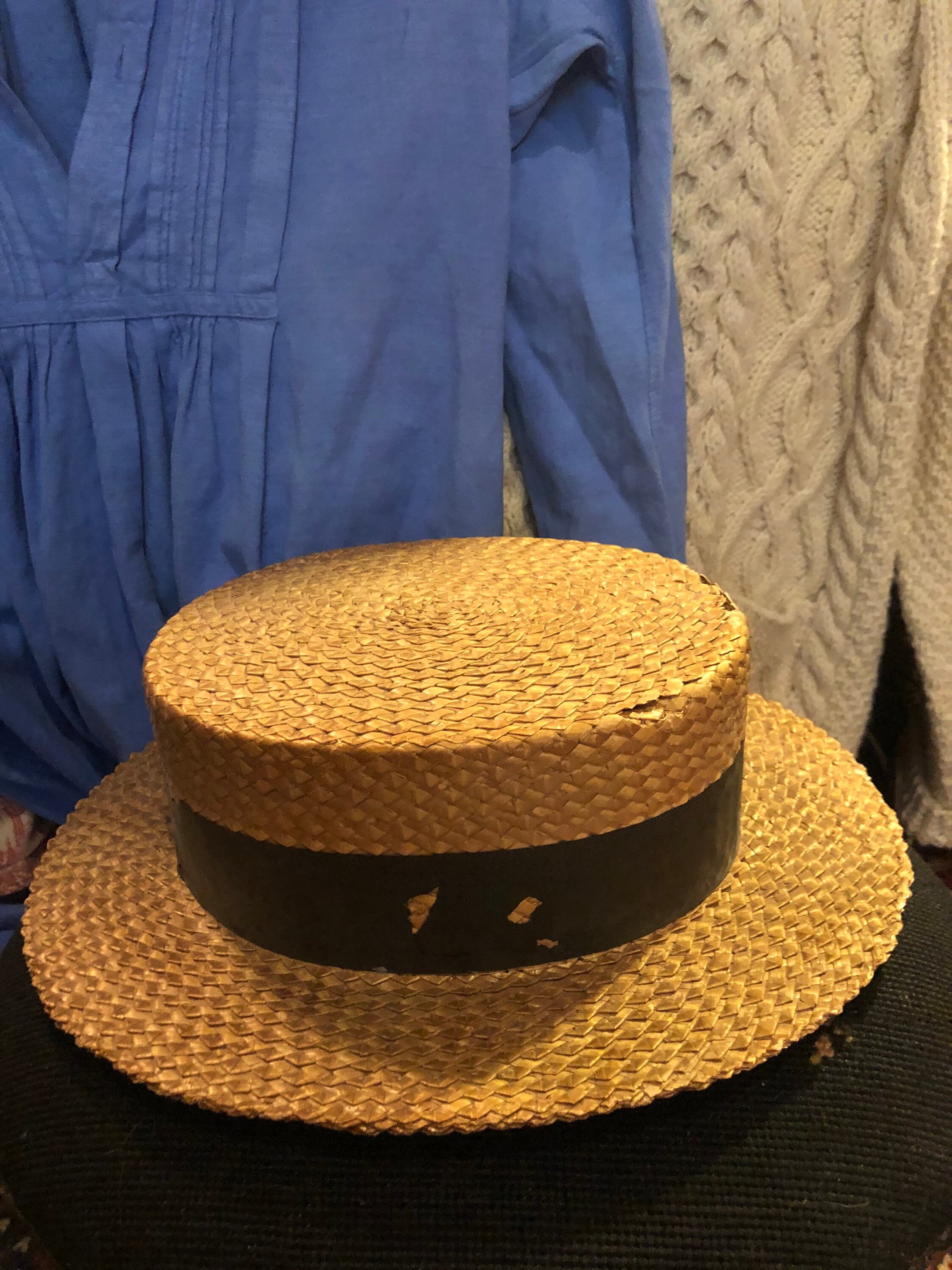 Woodburntt Boater Style Hat Wheat Hat, Woodburnt Hat, Wide Brim Boater Hat, Leaf  main image 3