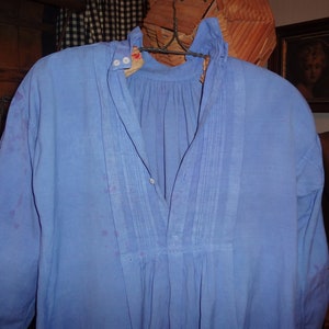Antique French Linen and Hemp Robin's Egg Blue Farm Shirt, Smock, Late 1800's image 9