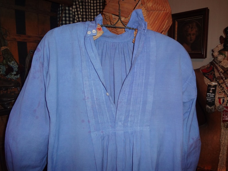 Antique French Linen and Hemp Robin's Egg Blue Farm Shirt, Smock, Late 1800's image 9