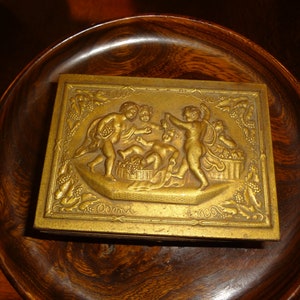 Sweet cherub, angel gold embossed tin and wood trinket box