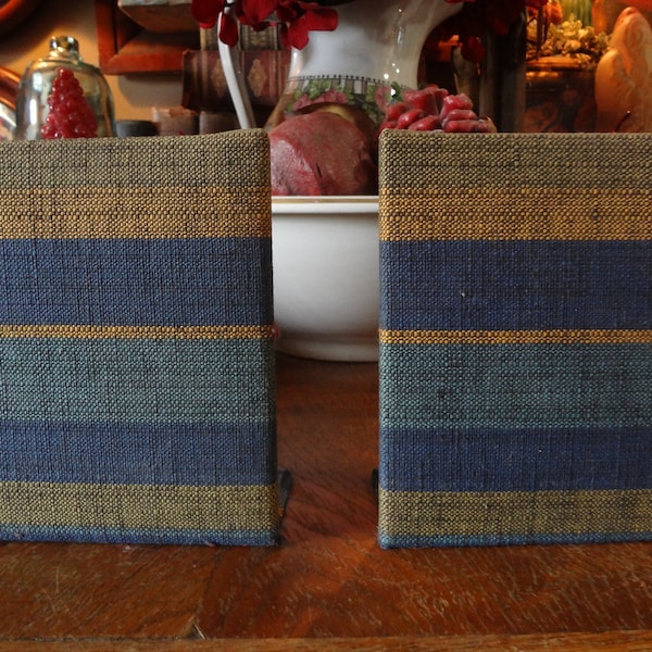 How cool are these? 1940's Linen covered BOOK ENDS, Beautiful colors!