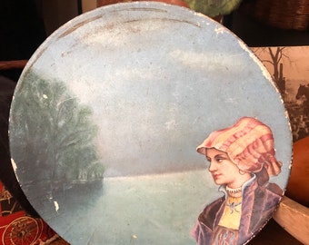 Mysterious PAPER MACHE Folk Art Plate…Hand Painted Lady