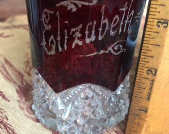 Sweet 1914 “Elizabeth” Byberry Fair Etched Ruby Glass Cup
