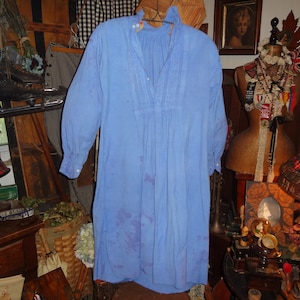 Antique French Linen and Hemp Robin's Egg Blue Farm Shirt, Smock, Late 1800's image 2