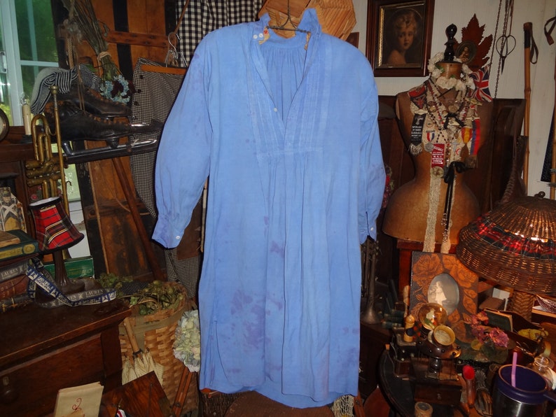 Antique French Linen and Hemp Robin's Egg Blue Farm Shirt, Smock, Late 1800's image 2