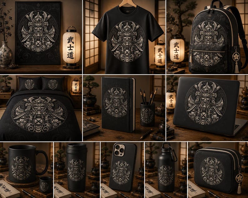Samurai T-Shirt Designs Bundle | Japanese Warrior PNG | 100+ Digital Designs | Instant Download | Anime Samurai Art | Streetwear Graphics image 6