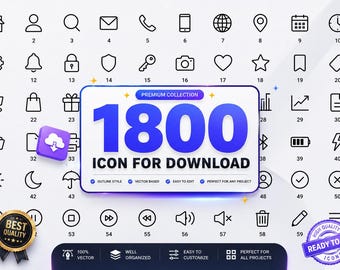 1800 Vector Icons Bundle PNG , App Icons, Commercial Use