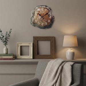 Rustic Wood Slice Clock, Tree Ring Decor, 12 Inch Farmhouse Wall Clock, Arabic Numerals