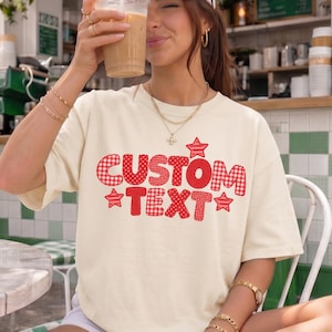 Comfort Colors® Personalized Text Patchwork Design Tee, Custom Patchwork Text T-Shirt, Girls Concert Outfit, Y2K Style Custom Text T-Shirt