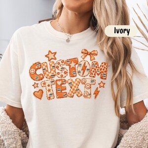 Comfort Colors® Custom Text Patchwork Printed T-Shirt, Personalized Patchwork Text T-Shirt, Concert Outfit, Y2K Style Custom Text T-Shirt