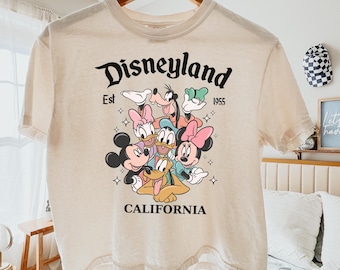 Comfort Color Vintage Disneyland California Boxy Tee, Mickey Friends Signature Crop, Disney Family Vacation Boxy Shirt, Disneyland 1955 Tee