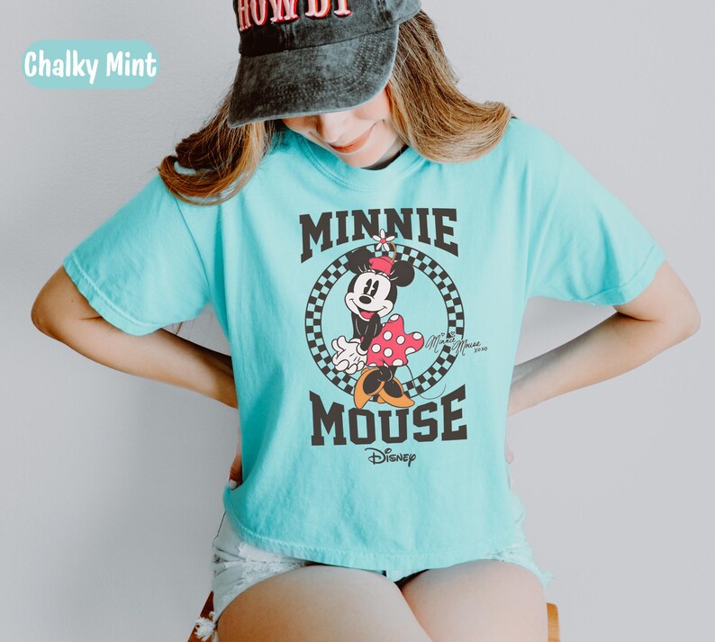 Comfort Colors Retro Minnie Boxy Tee, Minnie Mouse Crop Top, Checkered Disney Crop, Disney Girl Trip Boxy Shirt, Disneyland Crop Boxy Tee image 6